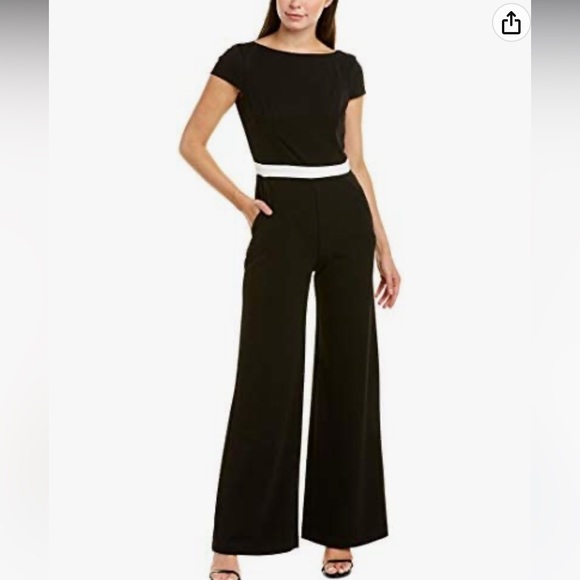 Donna Morgan Pants - Donna Morgan Woman’s short sleeve contrast jumpsuit wide leg black white size 6